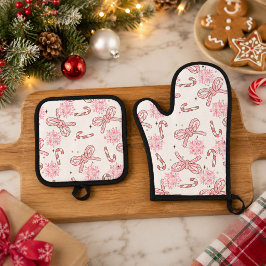 Roze Candy Cane & Sneeuwvlok Kerstmis Ovenwant & Pannenlap Set