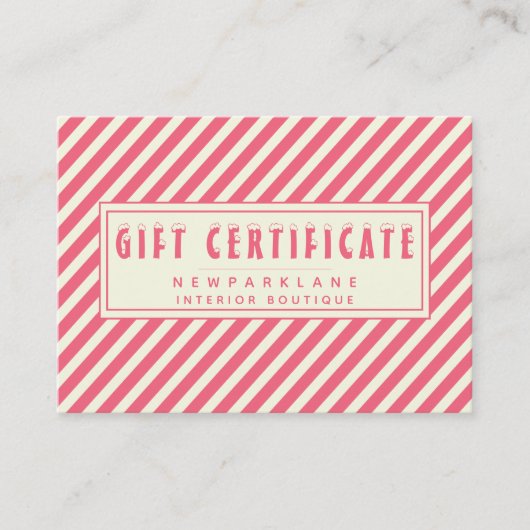 Roze Candy Cane Stripes Cadeaubon Visitekaartje (Voorkant)
