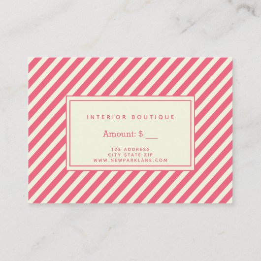 Roze Candy Cane Stripes Cadeaubon Visitekaartje (Achterkant)