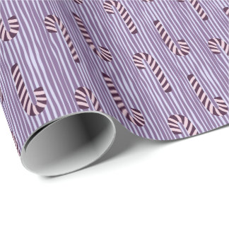 Roze Candy Canes Paarse Strepen Kerstmis Cadeaupapier