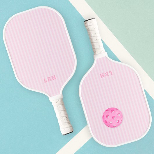 Roze Candy Streep Design Kleine Initialen Monogram Pickleball Paddle