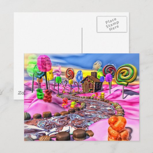 Roze Candyland Briefkaart (Voorkant / Achterkant)
