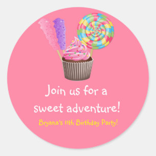 Roze Candyland Cupcake Verjaardagsfeest Sticker