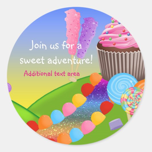 Roze Candyland Cupcake Verjaardagsfeestje Sticker (Voorkant)