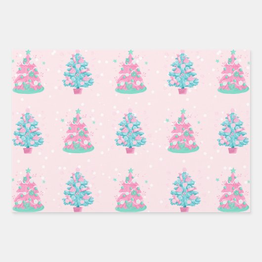 Roze Candyland Kerstbomen Patroon Inpakpapier Vel (Voorkant)