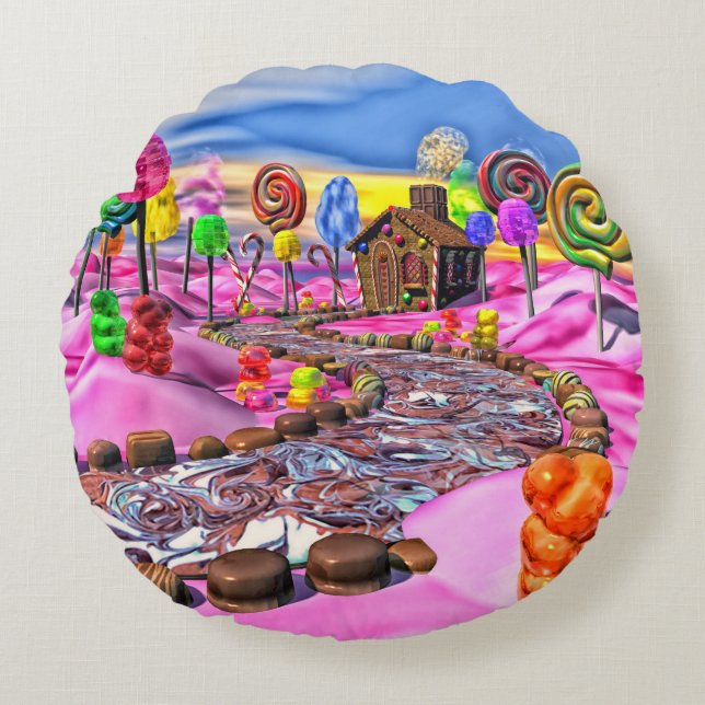 Roze Candyland - Rond Kussen (Voorkant)