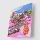 Roze Candyland Vierkante Klok (Hoek)