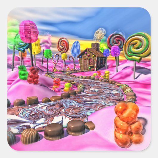 Roze Candyland Vierkante Sticker (Voorkant)