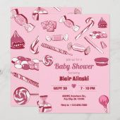 Roze candys zoet baby shower kaart (Voorkant / Achterkant)