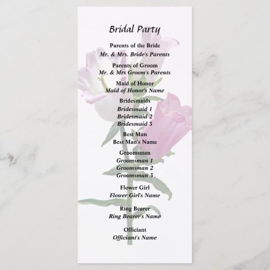 Roze Canterbury Bells Programmakaart (Achterkant)