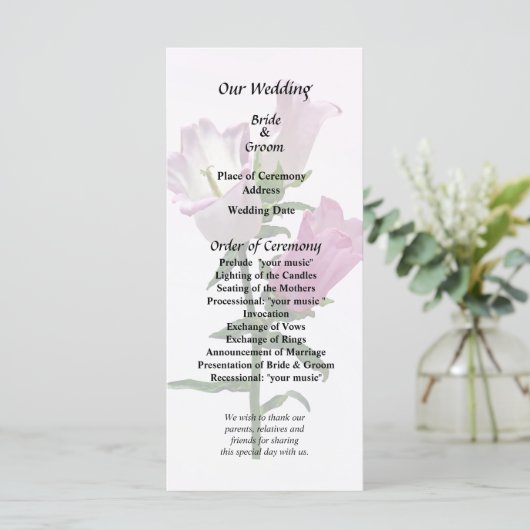 Roze Canterbury Bells Programmakaart (Staand voorkant)