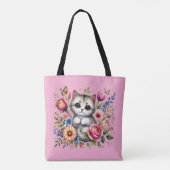 Roze Canvas tas met Schattigee Waterverf voor katt (Achterkant)