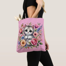 Roze Canvas tas met Schattigee Waterverf voor katt