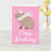 Roze Capy Birthday Funny Capybara Lover Kaart (Gele Bloem)