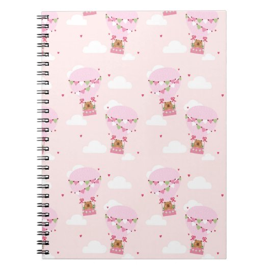 Roze Capybara Teddy Ballon Notitieboek (Voorkant)