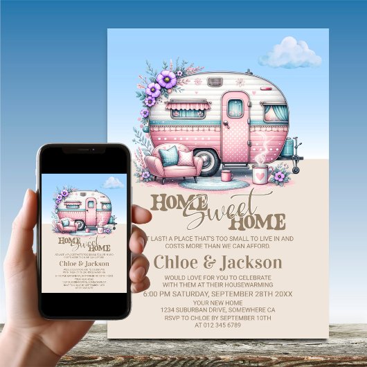 Roze Caravan Grappig Housewarming Party Kaart