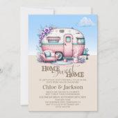Roze Caravan Grappig Housewarming Party Kaart (Voorkant)