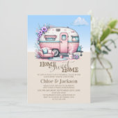 Roze Caravan Grappig Housewarming Party Kaart (Staand voorkant)