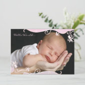 Roze Caress Foto Geboorteaankondiging Aankondiging (Staand voorkant)