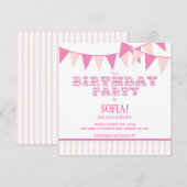 Roze carnaval Birthday Party Invite Kaart (Voorkant / Achterkant)