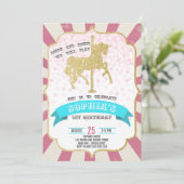 Roze Carnaval Carrousel Meisje Eerste Verjaardag C Kaart (Staand voorkant)