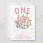Roze Carnaval Circus 1e Verjaardag Kind Kaart (Voorkant)