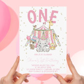 Roze Carnaval Circus 1e Verjaardag Kind Kaart
