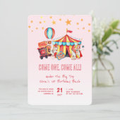 Roze Carnaval Circus 1e Verjaardagsfeest Kaart (Staand voorkant)
