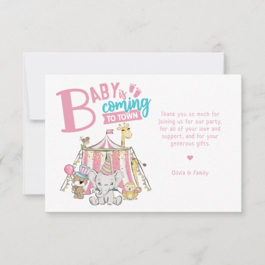 Roze carnaval Circus Baby shower Bedankkaart (Voorkant)