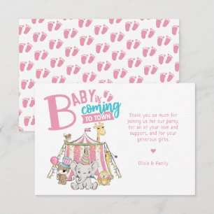 Roze Carnaval Circus Baby Shower Bedankkaart