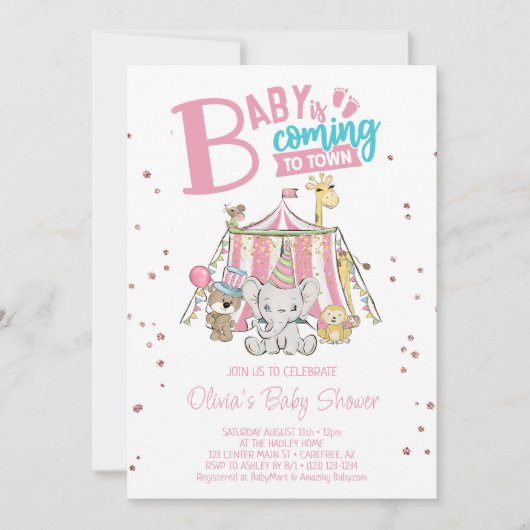 Roze carnaval Circus Baby shower Kaart (Voorkant)