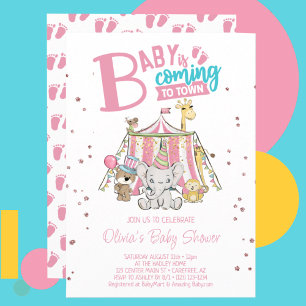 Roze Carnaval Circus Baby Shower Kaart