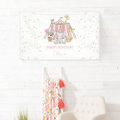 Roze Carnaval Circus Kind verjaardagsfeestje Spandoek (Insitu)