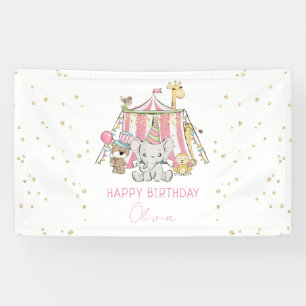 Roze Carnaval Circus Kinderverjaardagsfeestje Spandoek