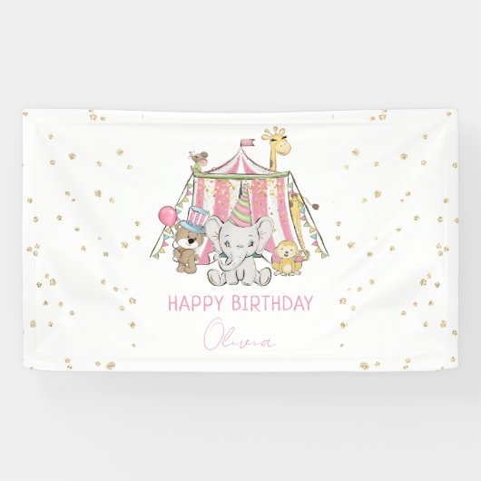 Roze Carnaval Circus Kinderverjaardagsfeestje Spandoek (Horizontaal)