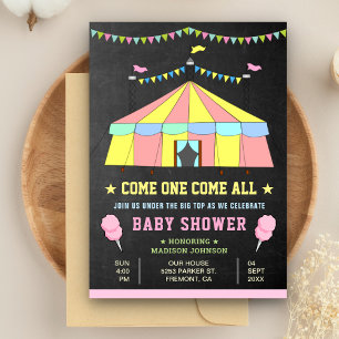 Roze Carnaval Circus Meisjes Baby Shower Kaart