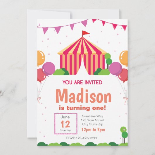 Roze Carnaval Verjaardag Uitnodiging (Voorkant)