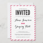 Roze carnavalstripes Moderne huwelijksuitnodiging Kaart (Voorkant)