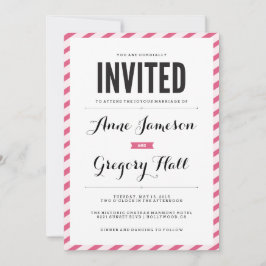Roze carnavalstripes Moderne huwelijksuitnodiging Kaart