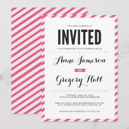 Roze carnavalstripes Moderne huwelijksuitnodiging Kaart