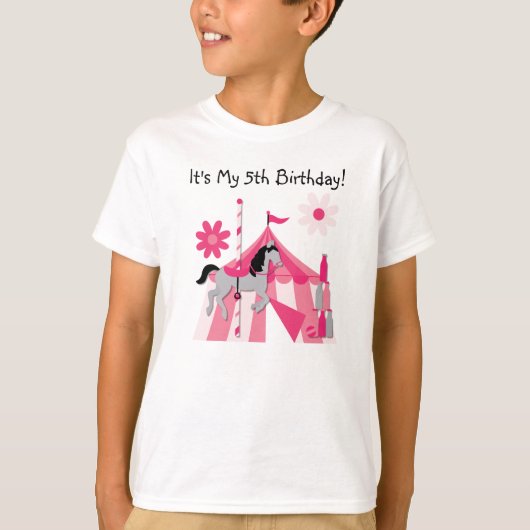 Roze Carousel Horse Birthday T-shirt (Voorkant)