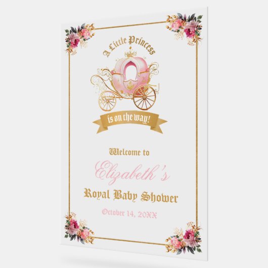 Roze Carriage Princess Baby shower Welkom Acryl Bord (Hoek)
