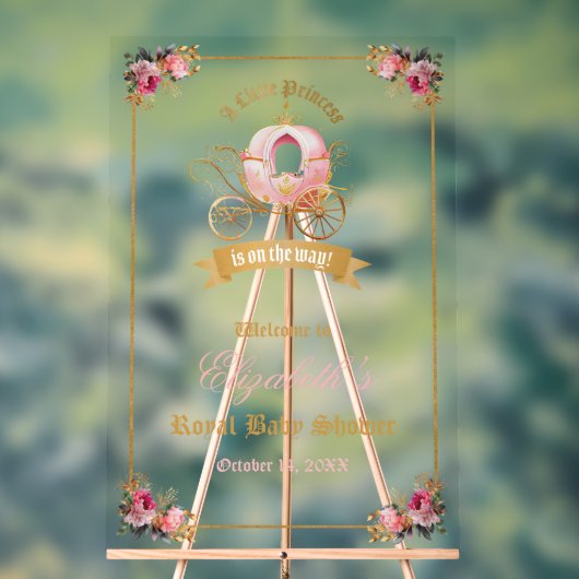 Roze Carriage Princess Baby shower Welkom Acryl Bord (Neutraal)