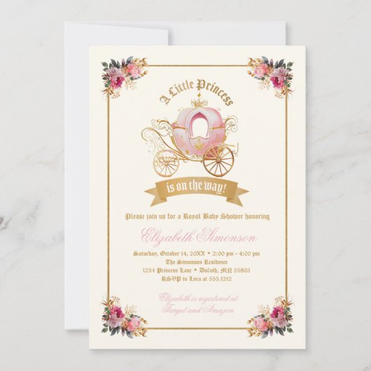 Roze Carriage Princess Sprookje Baby shower Kaart (Voorkant)