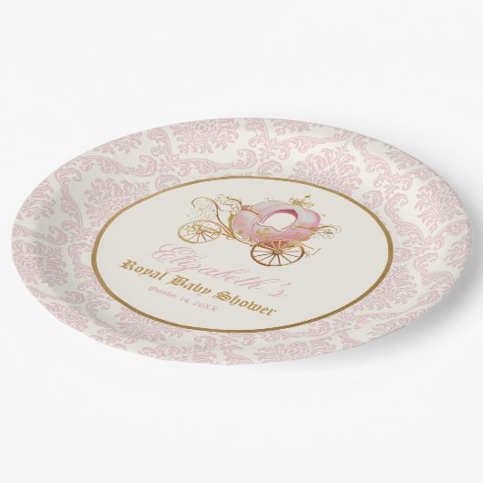 Roze Carriage Princess Sprookje Baby shower Papieren Bordje (Gekanteld)