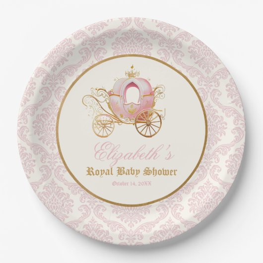 Roze Carriage Princess Sprookje Baby shower Papieren Bordje (Voorkant)