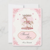 Roze carrousel- Baby shower bedankkaart (Voorkant)