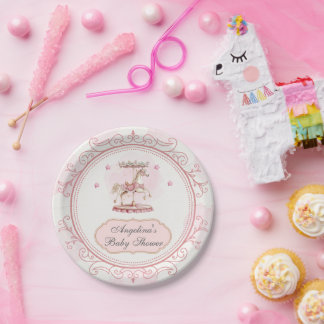 Roze  Carrousel- Baby shower Dessert Borden Papieren Bordje