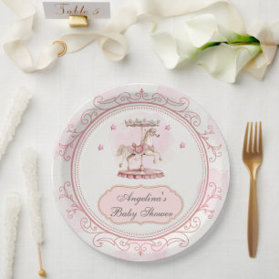 Roze  Carrousel- Baby shower Groot Bord