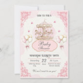 Roze  Carrousel- Baby shower Uitnodiging (Voorkant)